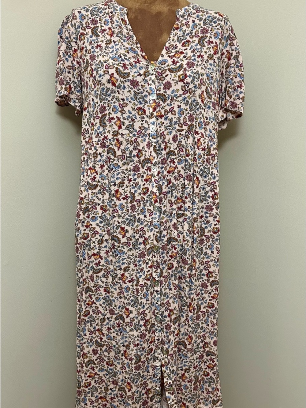 J Jill Floral Button-Front Women's Midi Dress in Cream